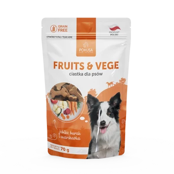 Pokusa Fruit &amp; Vege - vegetáriánus kutyakeksz almával, céklával és sárgarépával 70g
