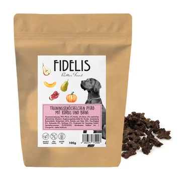 FIDELIS Mini lóhús training csontok sütőtökkel és körtével 100g