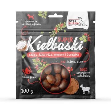 Syta Micha kolbászka kutyáknak kecskével, vadrózsával és kókuszdióval 100g