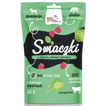 Syta Micha jutalomfalat kutyáknak marhahússal, málnával és spenóttal 80g