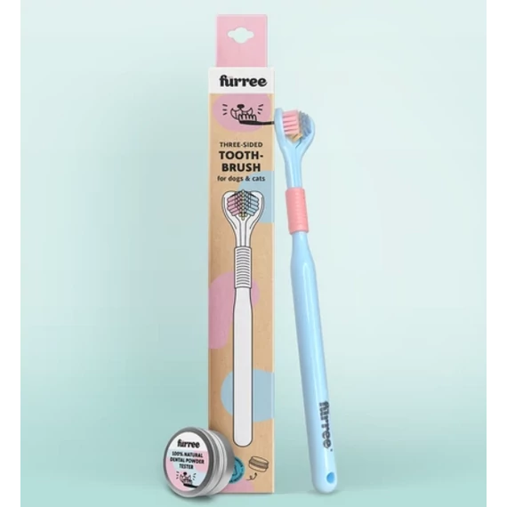 Fürree három oldalú fogkefe kutyáknak és macskáknak, ajándék fogmosó porral