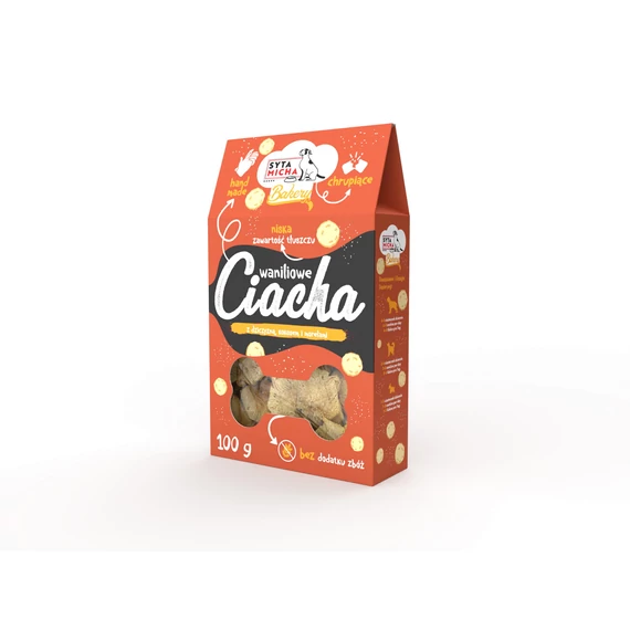 Syta Micha Dog Bakery Vanilla Cookies vaníliás kutyasüti szarvashússal, kókusszal és sárgabarackkal 100g