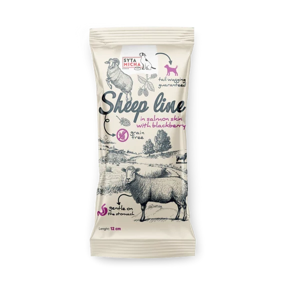 Syta Micha Sheep Line bárány és lazacbőr rágóka feketeszederrel 12 cm