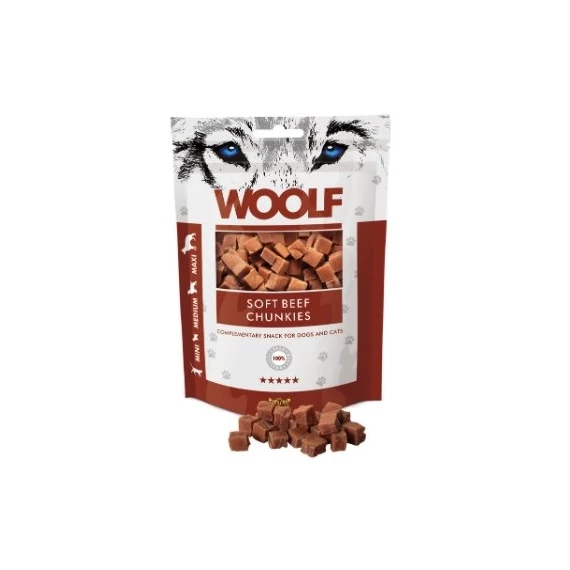 Woolf Beef Chunkies tréning snack jutalomfalat marhahús kockák 100g