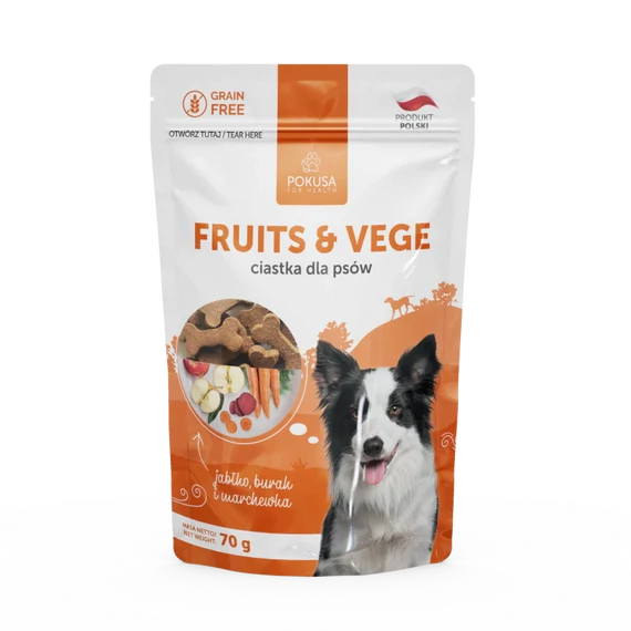 Pokusa Fruit &amp; Vege - vegetáriánus kutyakeksz almával, céklával és sárgarépával 70g