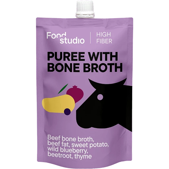 Food Studio püré marha csontlével, céklapéppel, vad áfonyával és édesburgonyával