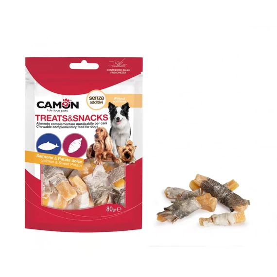 Camon édesburgonya jutalomfalatok lazacbőrrel 80 gramm