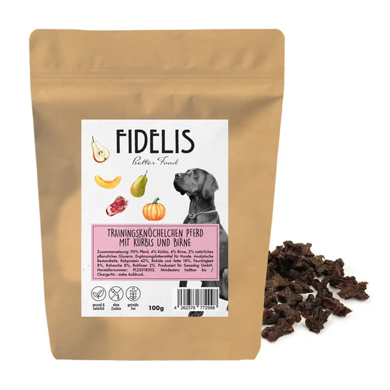 FIDELIS Mini lóhús training csontok sütőtökkel és körtével 100g