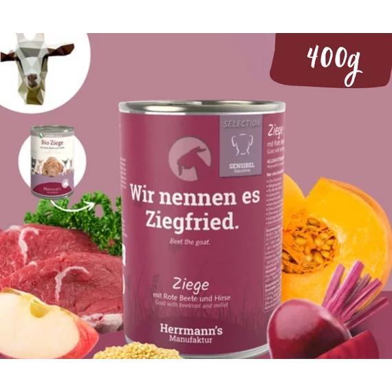 Herrmanns Kecskehús párolt menü érzékeny emésztésű kutyáknak - bio cékla, bio sütőtök 400 g