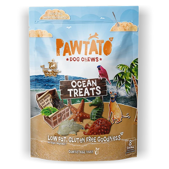 Pawtato Ocean Treats - Édesburgonyás fogtisztító spirulinával és wakaméval 140g