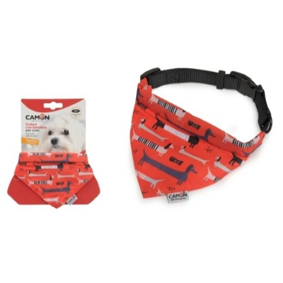Camon tacsis nyakörves kendő piros mintás, állítható 10x200/300mm - XS-es méret