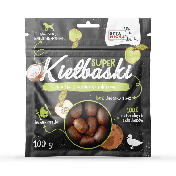 Syta Micha kolbászka kutyáknak kacsával, kókusszal és almával 100g
