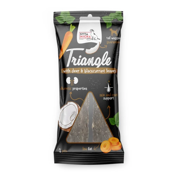 Syta Micha háromszög alakú fogtisztító rágóka szarvas kókuszdióval és fekete ribizli levelekkel 2 db-os csomag