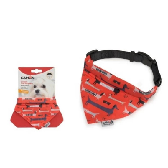 Camon tacsis nyakörves kendő piros mintás, állítható 20x350/500mm - M-es méret