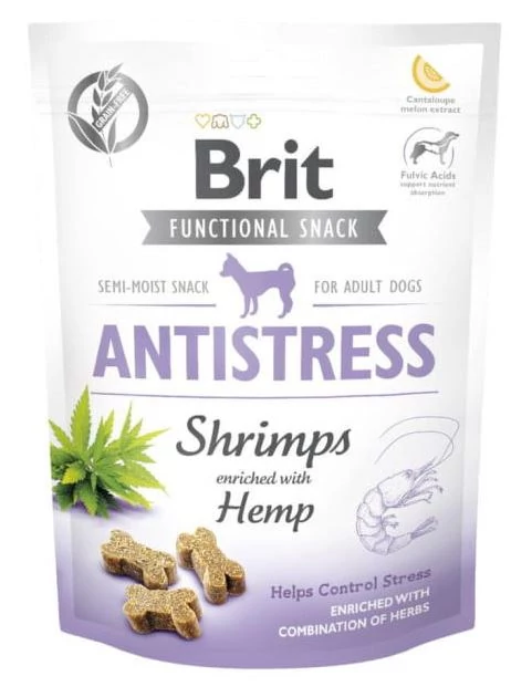 Brit Care Dog Functional Snack Antistress Shrimps - garnélarák és kender  150g