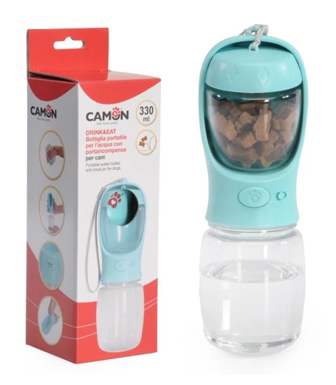 Camon Drink&Eat Hordozható Kulacs 330ml Jutalomfalat tartóval