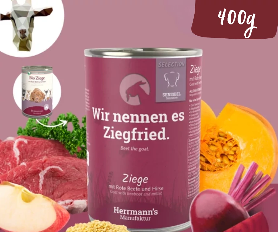 Herrmanns Kecskehús párolt menü érzékeny emésztésű kutyáknak - bio cékla, bio sütőtök 400 g
