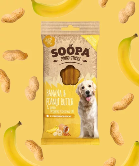 SOOPA Dental Jumbo Sticks - Banán és Mogyoróvaj - 170g