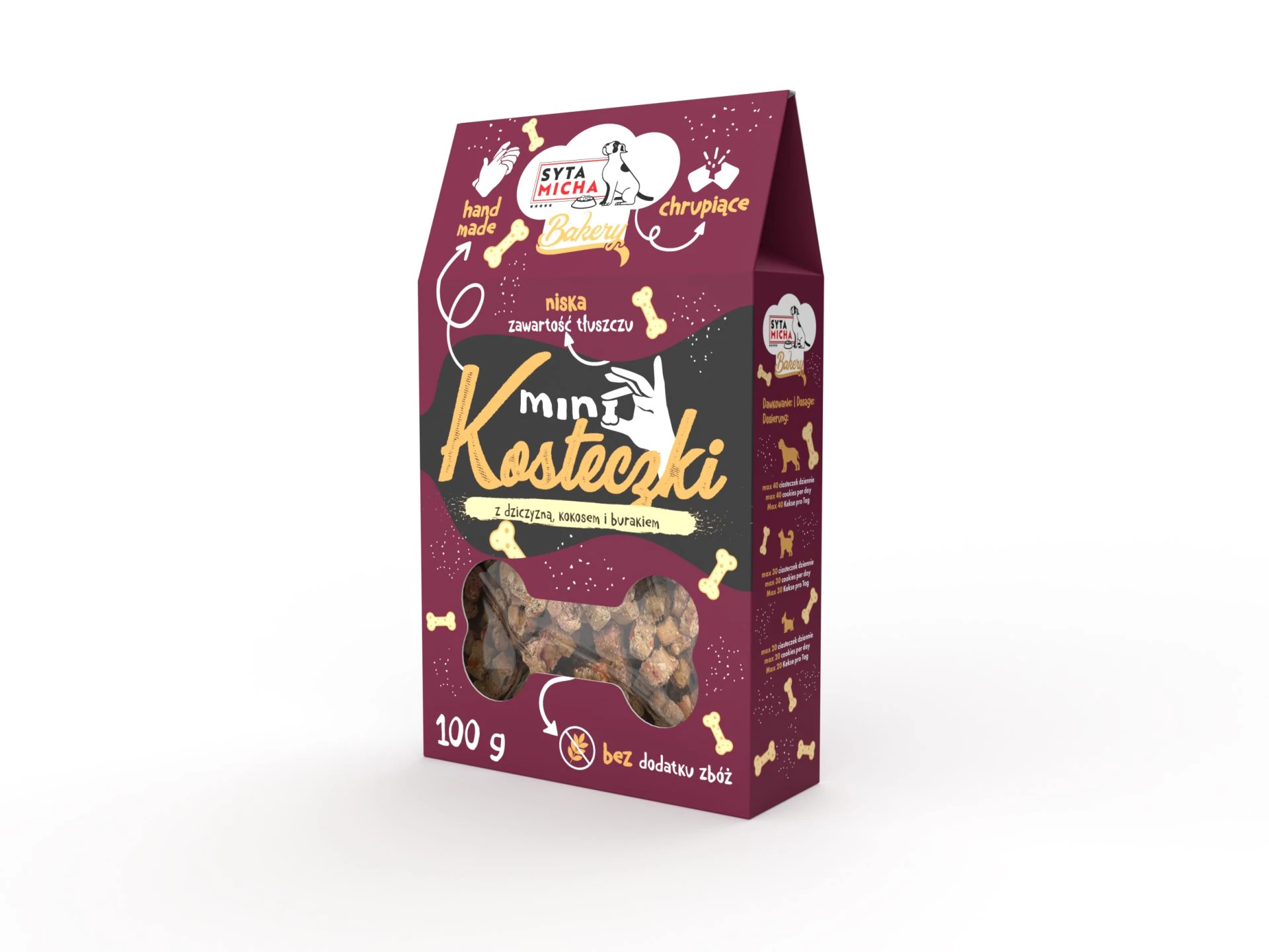 Syta Micha Dog Bakery Cookies Mini csontok szarvashússal, kókusszal és céklával 100g