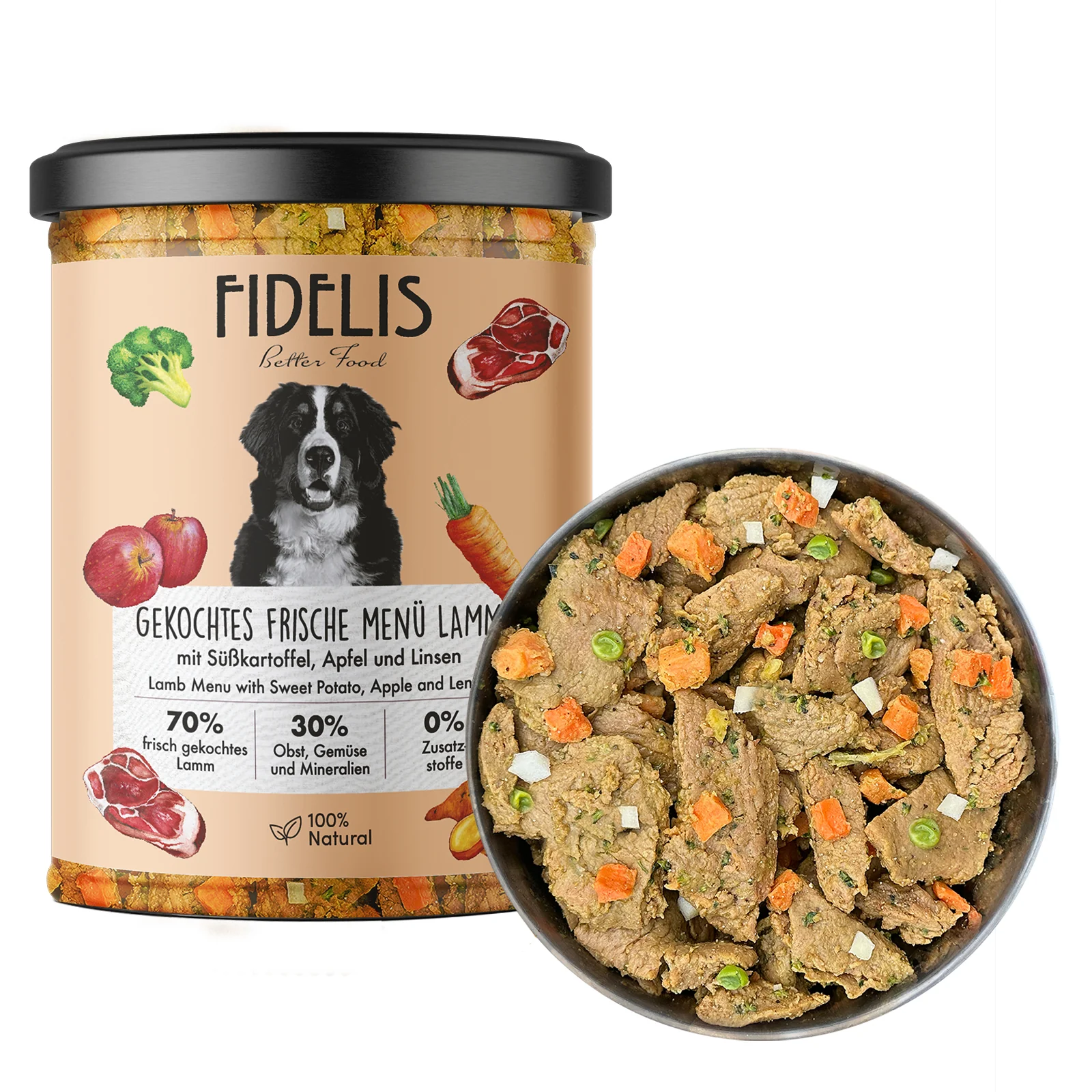 FIDELIS - Főtt friss bárány édesburgonyával, almával és lencsével 400g
