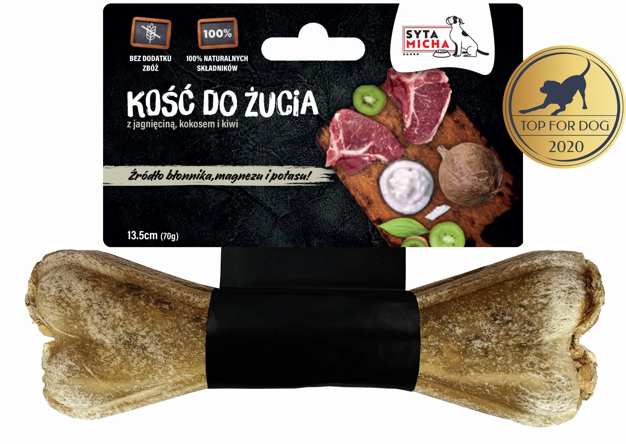 Syta Micha Funkcionális rágócsont kutyának bárányhússal, kivivel és kókusszal 13,5 cm